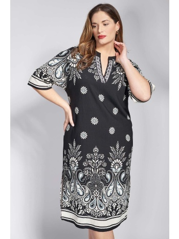 μίντι φόρεμα εμπριμέ boho με v λαιμόκοψη