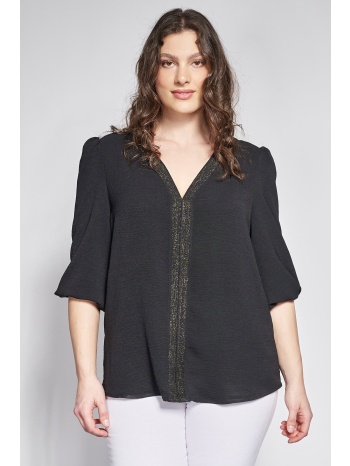 μπλούζα washed ανάγλυφο με διακοσμητική τρέσα πλεκτή