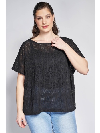 prbt δαντελένια κοντομάνικη μπλούζα με ημιδιάφανη όψη