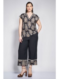 prbt cropped παντελόνα με εθνικ μπορντούρα και όψη λινού