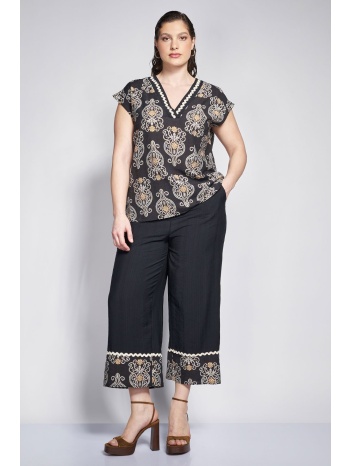 prbt cropped παντελόνα με εθνικ μπορντούρα και όψη λινού