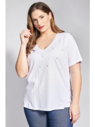 t-shirt βαμβακερό με strass & πέρλες