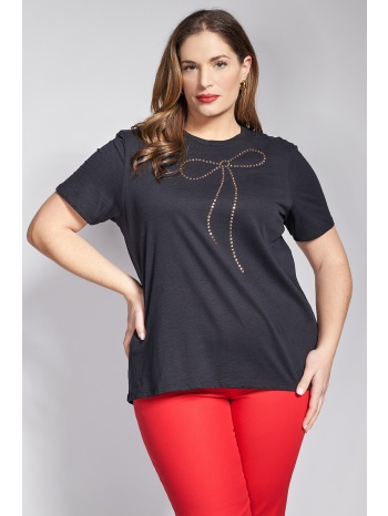 t-shirt βαμβακερό με strass φιόγκο