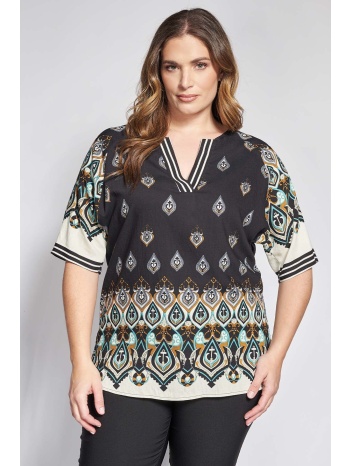 μπλούζα με ethnic εμπριμέ και v λαιμόκοψη