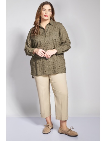 παντελόνι cropped καμπαρντίνα με κουμπάκια στο τελείωμα