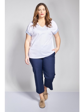 παντελόνι cropped καμπαρντίνα με κουμπάκια στο τελείωμα