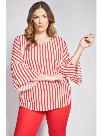 ριγέ μπλούζα ποπλίνα με βολάν στα μανίκια