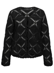 πλεκτή ζακέτα με διάτρητα σχέδια και κορδόνια