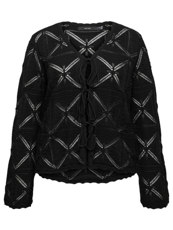 πλεκτή ζακέτα με διάτρητα σχέδια και κορδόνια