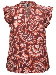 εμπριμέ αμάνικη μπλούζα με λαχούρια και βολάν vero moda