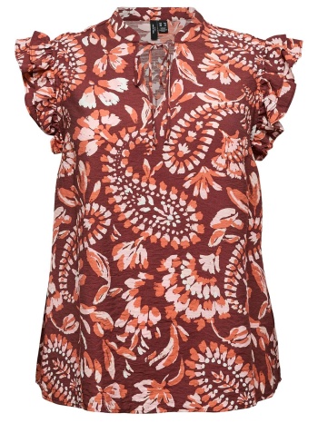 εμπριμέ αμάνικη μπλούζα με λαχούρια και βολάν vero moda