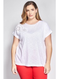 βαμβακερή μπλούζα φλάμα με μοτίφ στον ώμο