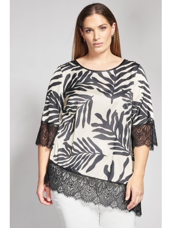 ασύμμετρη βραδινή τουνίκ με botanical μοτίβο και δαντέλα