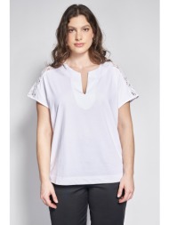 μπλούζα με v λαιμόκοψη και λεπτομέρειες δαντέλας