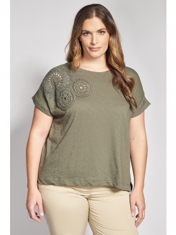 βαμβακερή μπλούζα φλάμα με μοτίφ στον ώμο