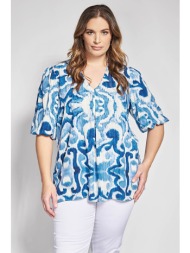 εμπριμέ μπλούζα με λαιμόκοψη v και balloon μανίκια