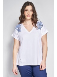t-shirt βαμβακερό με κεντητή μπορντούρα