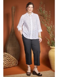 παντελόνι cropped καμπαρντίνα με κουμπάκια στο τελείωμα