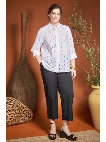 παντελόνι cropped καμπαρντίνα με κουμπάκια στο τελείωμα