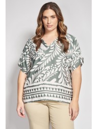 μπλούζα boho εμπριμέ βισκόζη με γεωμετρική μπορντούρα