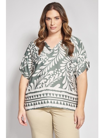 μπλούζα boho εμπριμέ βισκόζη με γεωμετρική μπορντούρα