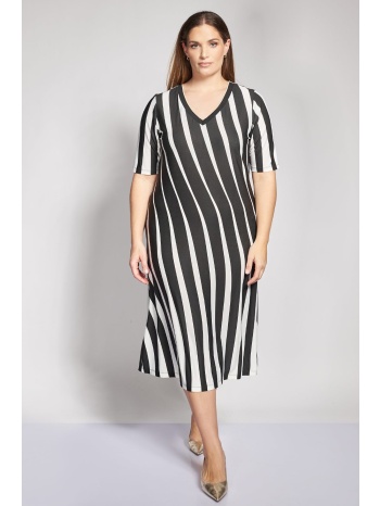 midi ζέρσεϊ ριγέ φόρεμα