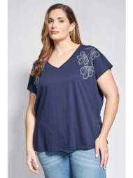 βαμβακερό t-shirt με στάμπα λουλούδια