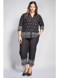 cropped παντελόνα boho βαμβακερή με μπροντερί μπορντούρα