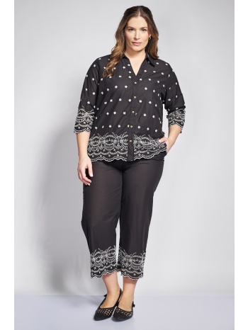 cropped παντελόνα boho βαμβακερή με μπροντερί μπορντούρα