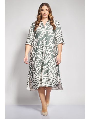 μίντι boho εμπριμέ φόρεμα βισκόζη με γεωμετρική μπορντούρα