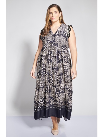 maxi boho εμπριμέ φόρεμα με λαχούρια
