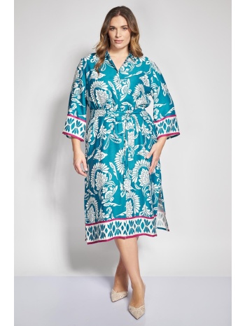 σεμιζιέ φόρεμα με ζώνη boho εμπριμέ με μπορντούρα