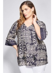 boho εμπριμέ μπλούζα με λαχούρια