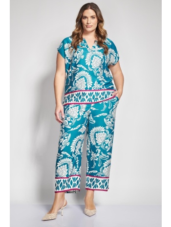 cropped boho εμπριμέ παντελόνα με μπορντούρα