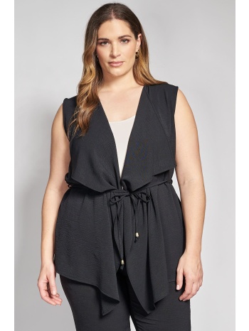 αμάνικο γιλέκο με ζωνάκι washed ανάγλυφη υφή