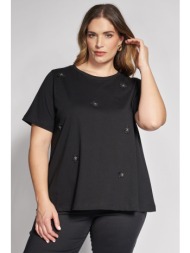 t-shirt βαμβακερό με κεντητά λουλούδια