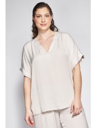 σατινέ κοντομάνικη μπλούζα με v