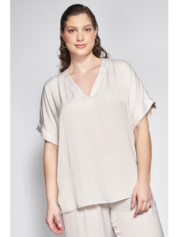 σατινέ κοντομάνικη μπλούζα με v