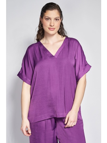 σατινέ κοντομάνικη μπλούζα με v