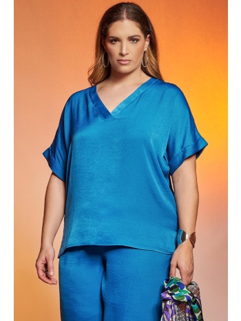 σατινέ κοντομάνικη μπλούζα με v