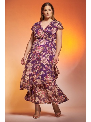 φλοράλ μάξι φόρεμα με βολάν