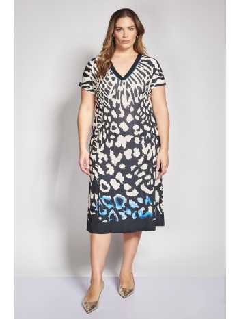 midi φόρεμα με animal print και v λαιμόκοψη