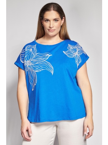 βαμβακερό t-shirt με statement φλοράλ τύπωμα