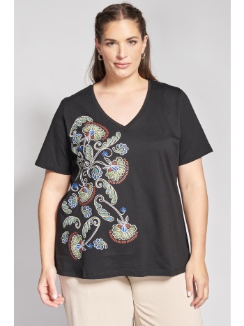 βαμβακερή μπλούζα v με boho print