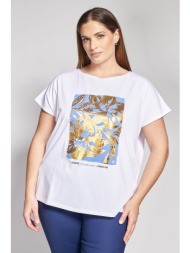βαμβακερό t-shirt με foil floral τύπωμα