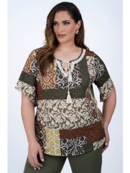 boho-chic μπλούζα εμπριμέ patchwork με δέσιμο