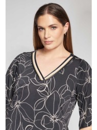 μπλούζα με floral print με ριγέ φάσα στο v