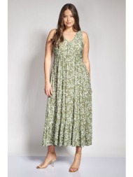 maxi αμάνικο φόρεμα γκοφρέ με floral μοτίβο