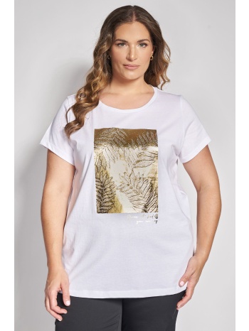 t-shirt μπλούζα με foil τύπωμα φύλλων και strass