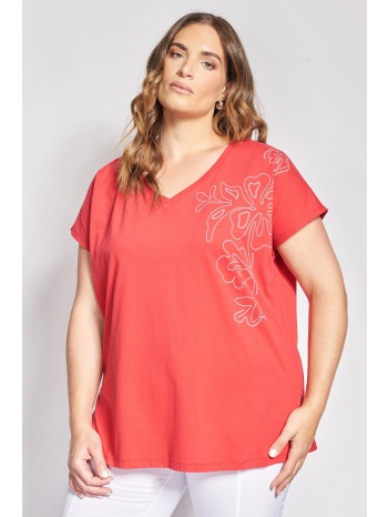 t-shirt με στάμπα γραμμικό σχέδιο στον ώμο